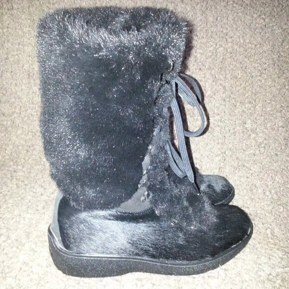 OSCAR SPORT-Italy-Apres Ski-Goat Fur and Fun Fur Boots-Black-Size 38-Near Mint - Picture 4 of 8